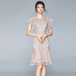 歐美小個子顯高顯瘦收腰飛飛袖氣質減齡仙女裙子