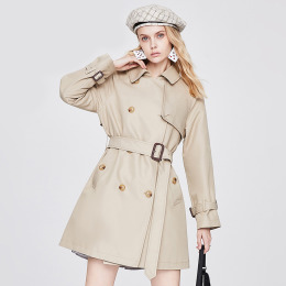 中長版風衣雙排扣休閒收腰風衣外套