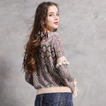 歐美喇叭袖打底衫復古宮廷拼接流蘇針織衫毛衣_2