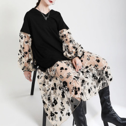 碎花洋裝設計感寬鬆顯瘦赫本風法式長版圓領裙子洋裝