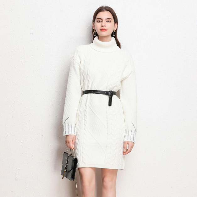 毛衣女中長版高領套頭針織毛衫厚寬鬆洋裝