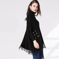 針織衫斗篷外套流蘇高領毛衣女厚版外套時尚披肩_1