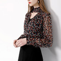 法式小眾歐風溫柔風透視雪紡襯衫碎花上衣女設計感小衫_1
