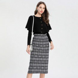 套裝氣質職業裙中長版過膝披肩式針織裙兩件式