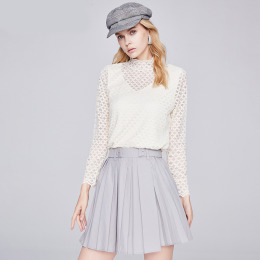 歐美針織衫網紗鏤空蕾絲打底衫長袖內搭上衣