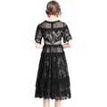 歐洲時尚圓領氣質黑色蕾絲顯瘦中長版洋裝_2