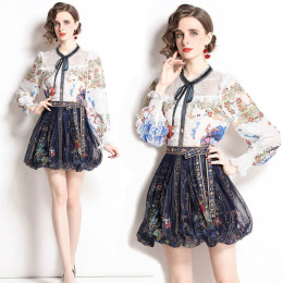 洋氣俏皮女裝復古上衣半身裙兩件式時尚女神範套裝