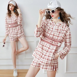 時尚寬鬆連帽衝鋒衣+短褲印花套裝兩件式