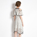 白色露肩荷葉邊洋裝 時尚氣質收腰顯瘦裙子_2