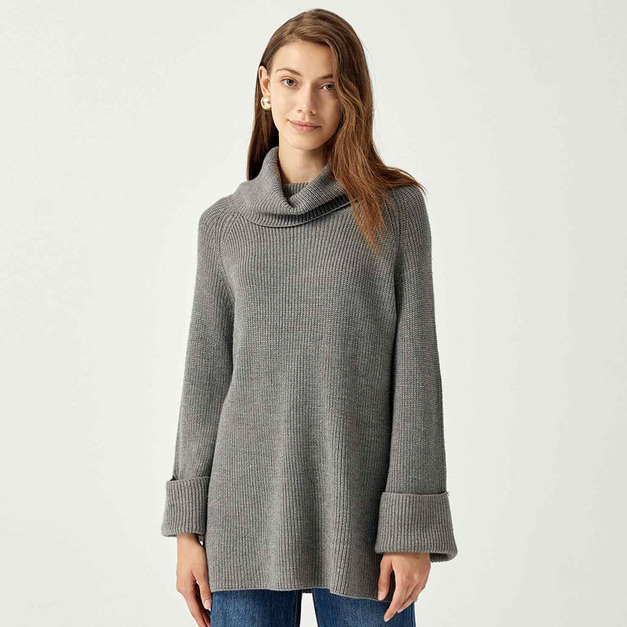 一字領翻領兩穿oversize套頭毛衣 寬鬆休閒羊毛衫