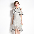 白色露肩荷葉邊洋裝 時尚氣質收腰顯瘦裙子_1
