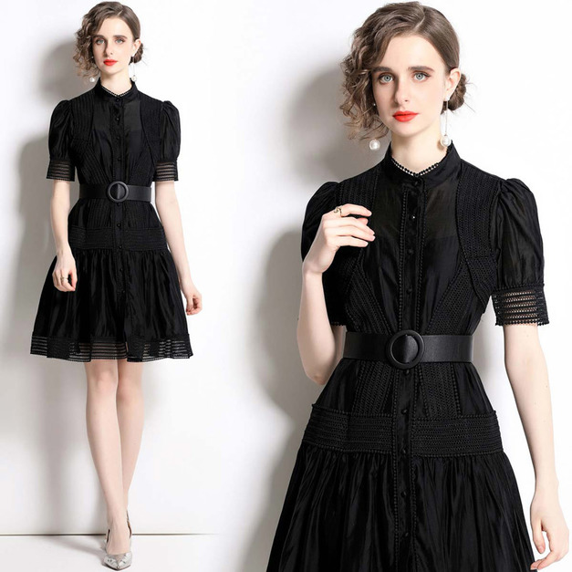 法式宮廷風收腰洋裝+吊帶兩件式配腰帶