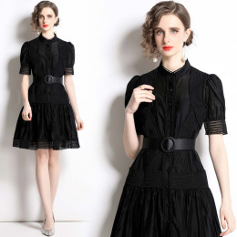 法式宮廷風收腰洋裝+吊帶兩件式配腰帶