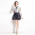 洋氣俏皮女裝復古上衣半身裙兩件式時尚女神範套裝_1