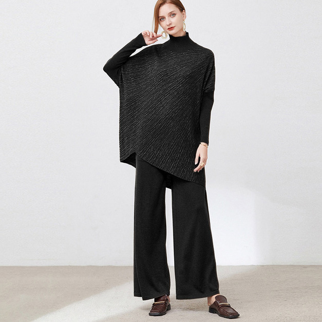 歐美不規則中長版套頭寬鬆慵懶風毛衣女外穿洋氣上衣