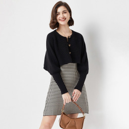 針織洋裝吊帶裙兩件式顯瘦A字裙棋盤格提花小香風女裝