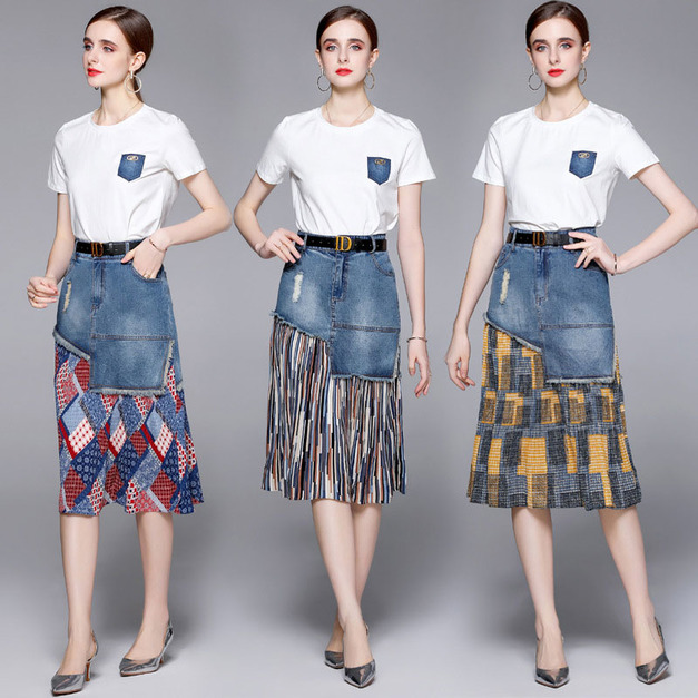 輕熟風女裝套裝港味T恤氣質時尚牛仔兩件式