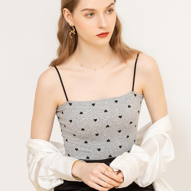 女裝吊帶一字領小背心碎花內搭打底棉質美背上衣
