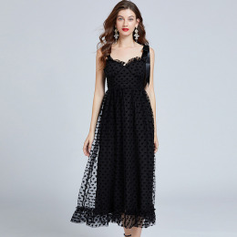 歐美抹胸露背吊帶蝴蝶結修身A字小黑裙