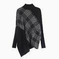 時尚慵懶寬鬆不規則針織衫女高領格子拼接蝙蝠袖毛衣_1