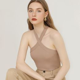 掛脖式吊帶背心打底外穿修身針織螺紋短款女裝上衣