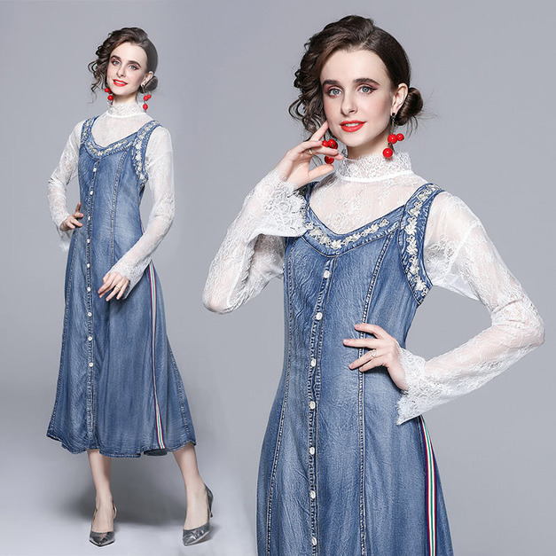 牛仔洋裝時尚洋氣顯瘦氣質吊帶裙套裝兩件式