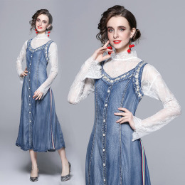 牛仔洋裝時尚洋氣顯瘦氣質吊帶裙套裝兩件式