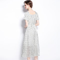 法式點點波長裙氣質收腰裙子短袖顯瘦中長版洋裝_2