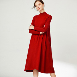 棉花糖女孩簡約素色寬鬆高領針織洋裝長版打底裙