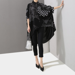 歐洲時尚大碼女裝幾何圖案襯衫上衣寬鬆棉花糖女孩襯衣開衫