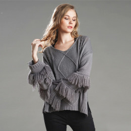 套頭毛衣流蘇歐美通勤素色時尚針織衫