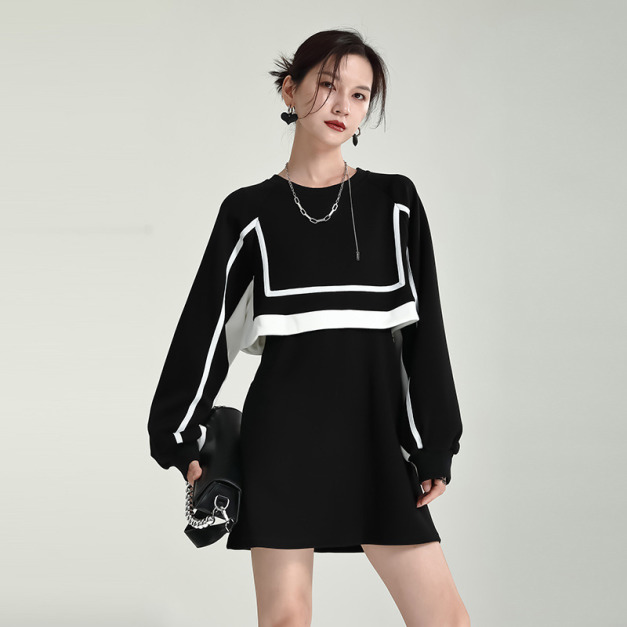 衛衣洋裝法式設計感小眾洋氣減齡假兩件裙子