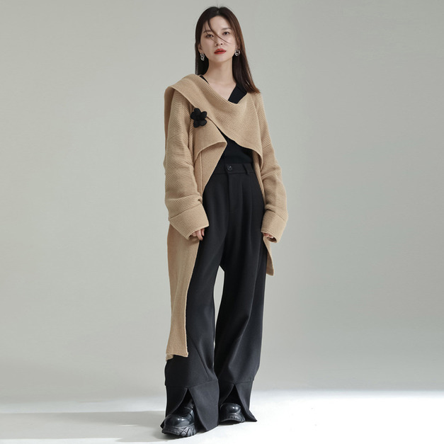 復古設計感毛衣寬鬆顯瘦圍巾外套多種穿法寬鬆慵懶針織開衫