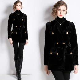 金絲絨西裝外套高貴洋氣雙排扣修身收腰中長版加棉保暖