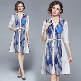 歐美休閒減齡洋裝襯衫設計感小眾條紋版