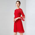 大碼紅色歐洲站棉花糖女孩優雅顯瘦洋裝_1