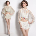 性感度假沙灘海邊 流蘇手鉤水溶蕾絲小衫短褲三件式