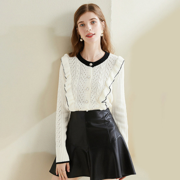 木耳邊氣質設計感針織開衫外套上身