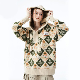 歐美式甜酷連帽中性提花工藝毛衣