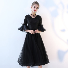 晚禮服喇叭袖中長版尾牙優雅宴會主持人禮服洋裝