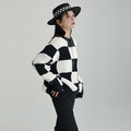 中長版毛衣棋盤格慵懶風上身寬鬆顯瘦針織衫_1