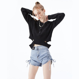 歐美翻領基地紋理格紋風針織衫毛衣