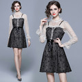 氣質收腰高級感復古小個子長袖洋裝女