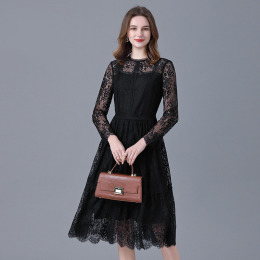 蕾絲洋裝歐美法式中長版加大碼高檔打底長裙