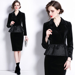 名媛風絲絨套裝洋氣顯瘦高腰半身裙兩件式