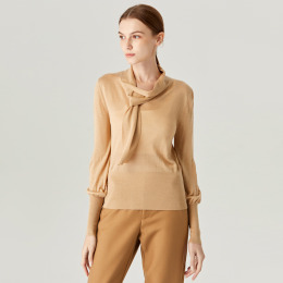 【燈籠袖 圍巾領羊毛衫】 繫帶長袖修身針織衫