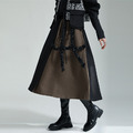 暗黑風小眾設計撞色半身裙 鬆緊腰a字大擺裙子_1