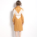 小眾翻領設計感撞色拼接單排扣繫帶收腰洋裝_2