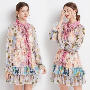 歐洲站絕美驚艷法式高級感度假風碎花收腰裙