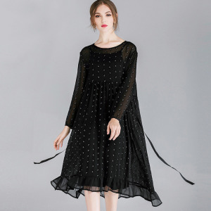 棉花糖女孩寬鬆遮肚子飄逸雪紡兩件式洋裝(含背心)